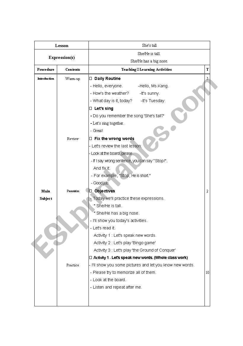 lesson plan - describing people