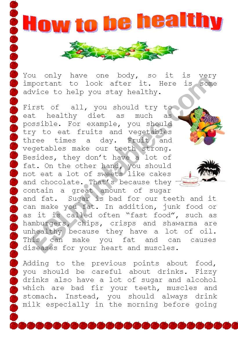How to be healthy worksheet