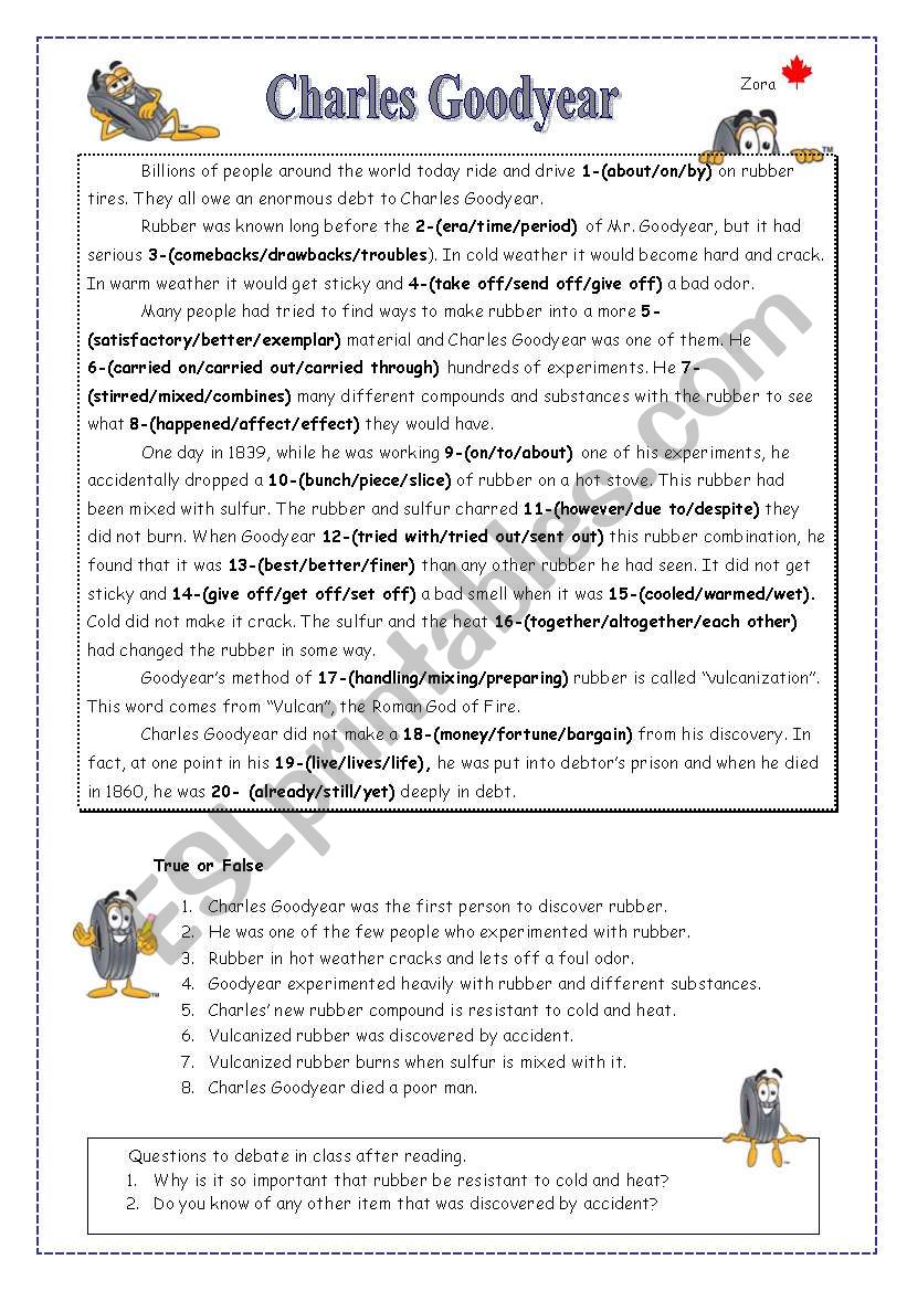 Charles Goodyear reading and cloze activity.