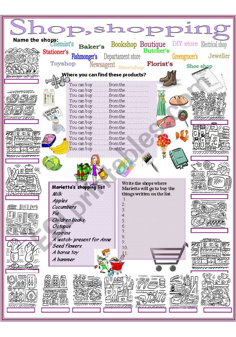 Shop, shopping  worksheet