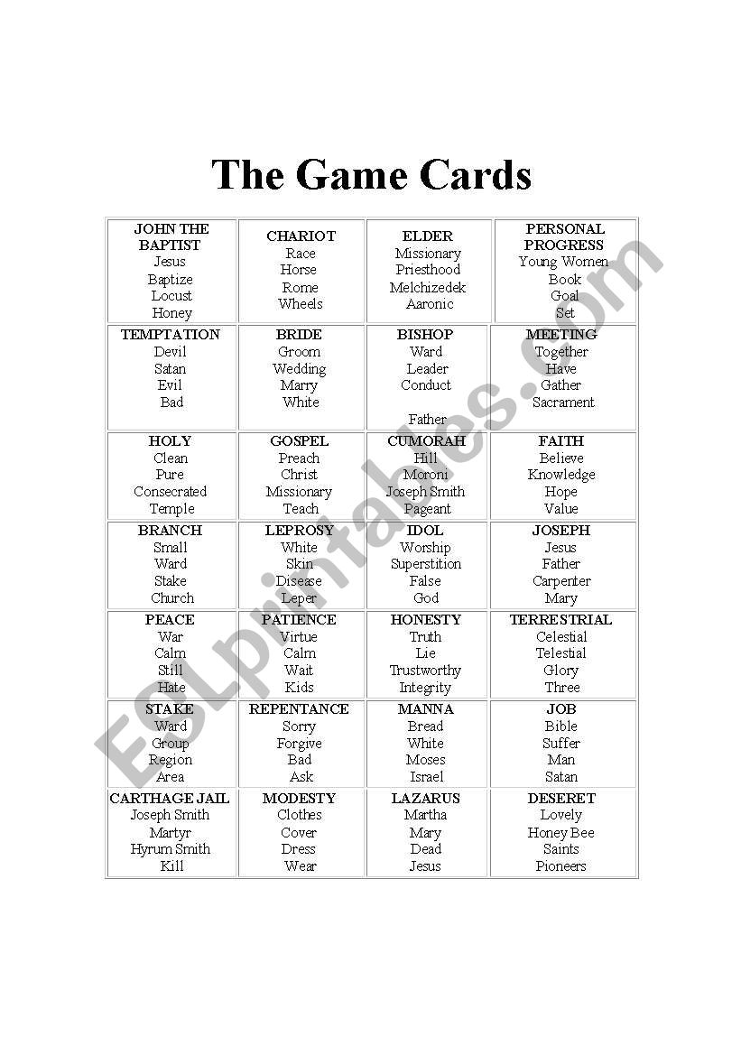 Useful Taboo Cards worksheet