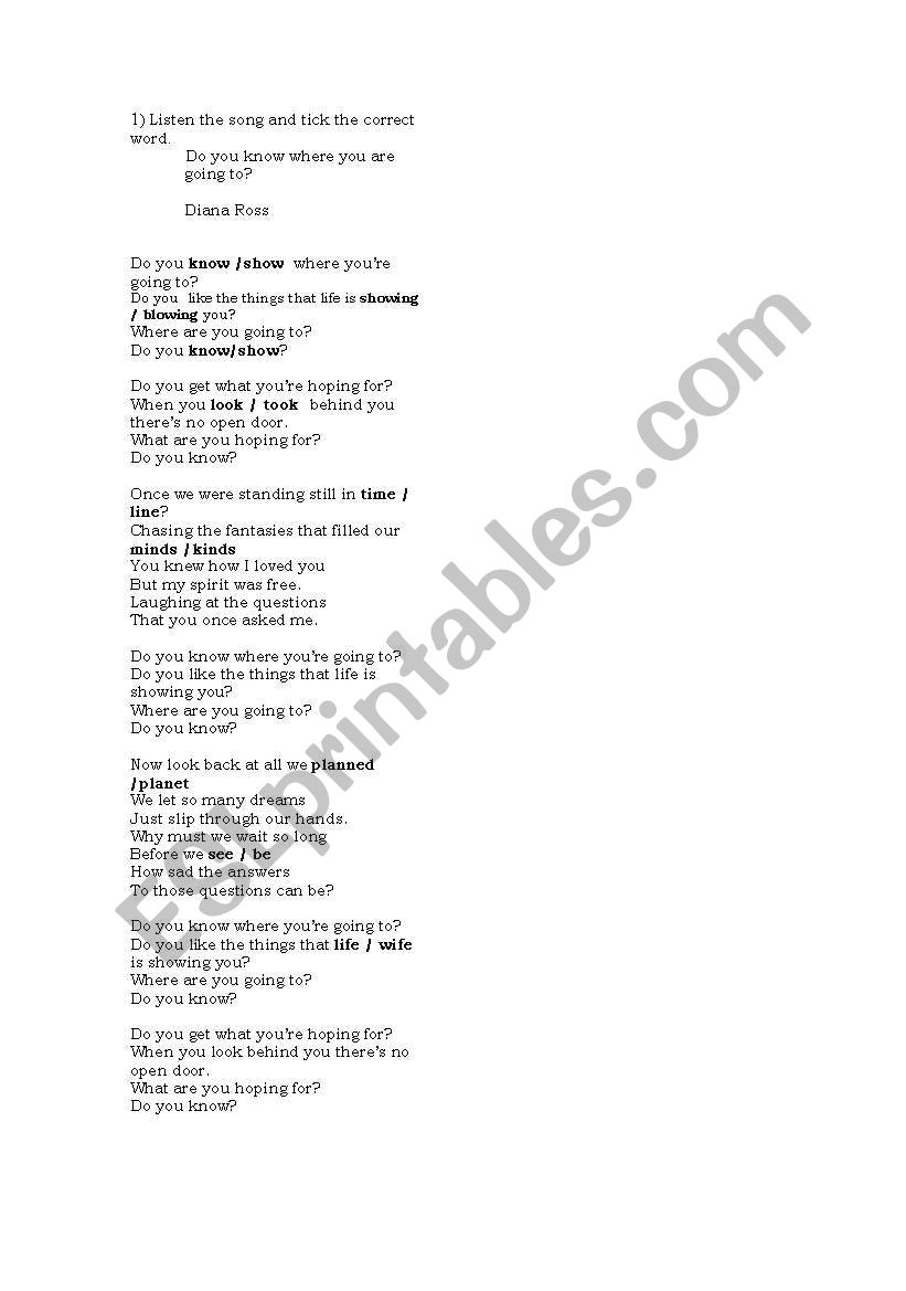 song worksheet