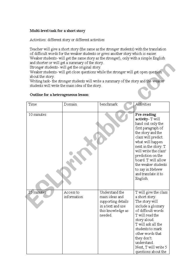 Multi-level task for a short story