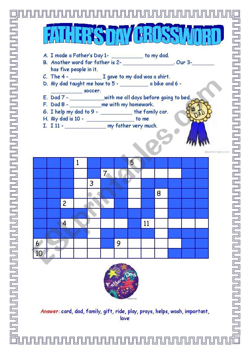 Fathers Day Crossword worksheet