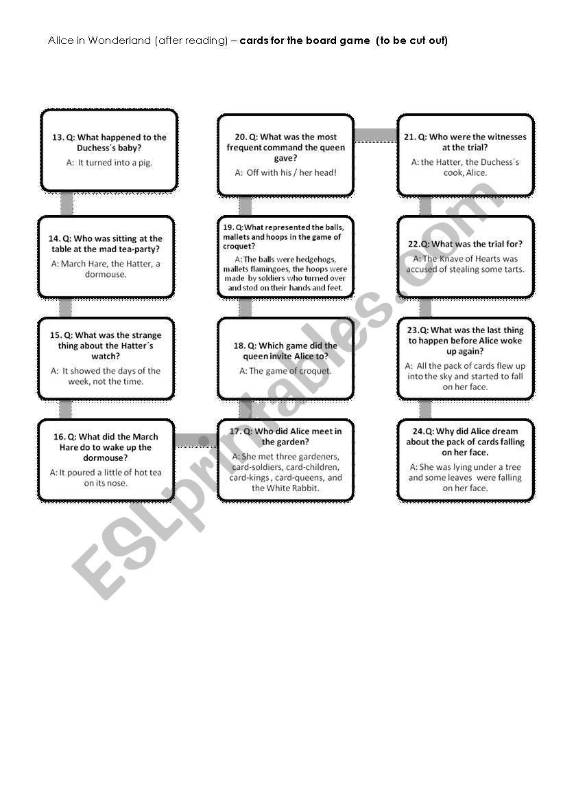 Alice in Wonderland - board game - cards 