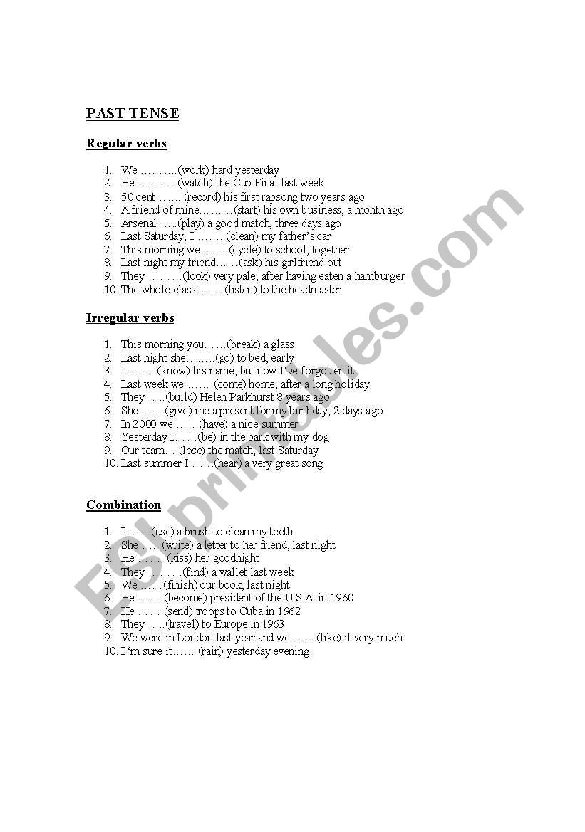 grammar exercise regular/irregular verbs