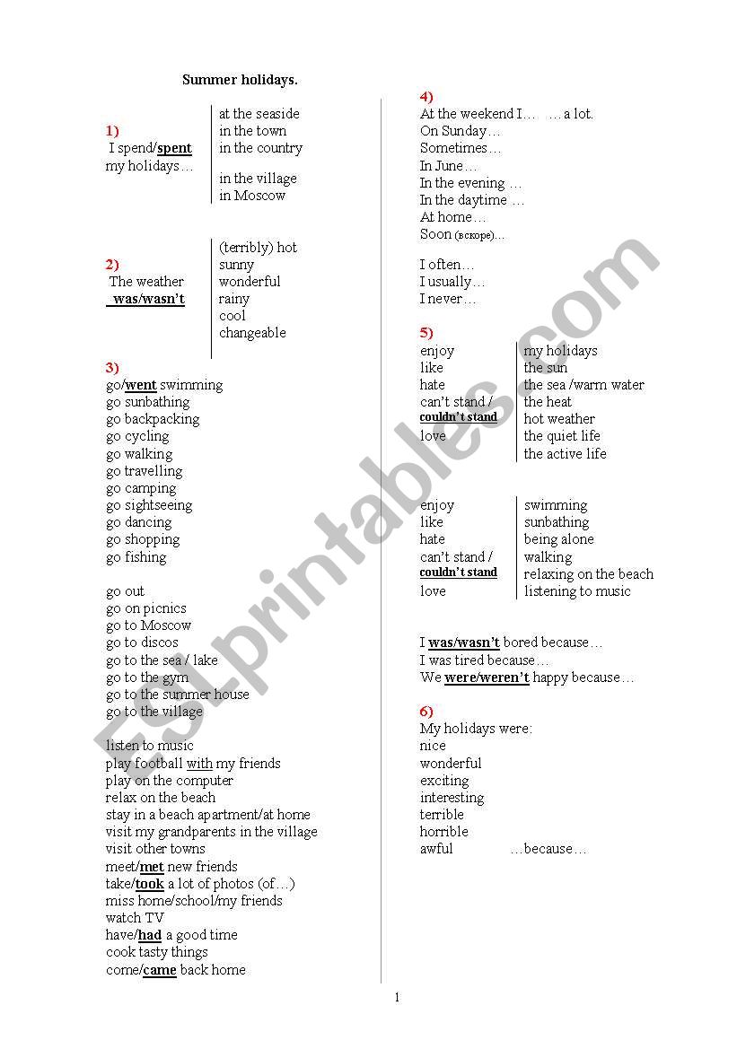 Summer holidays worksheet