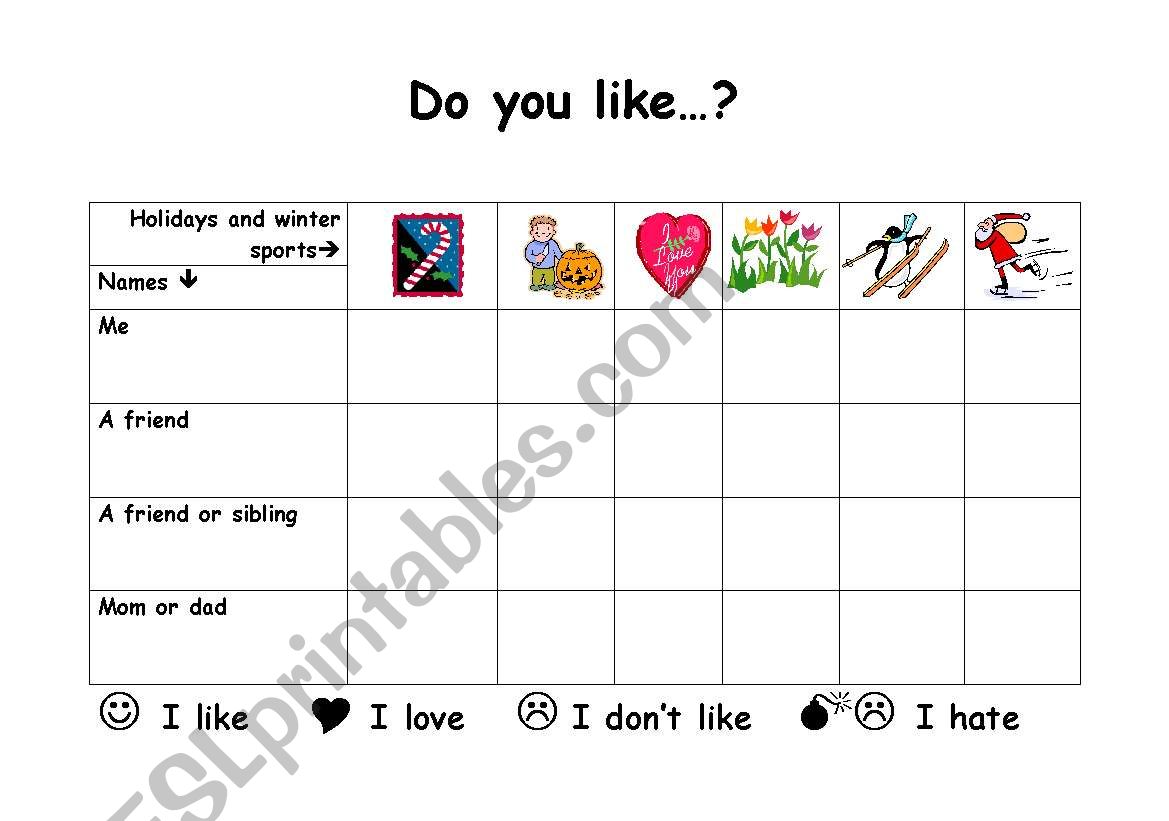 Do you like...? worksheet