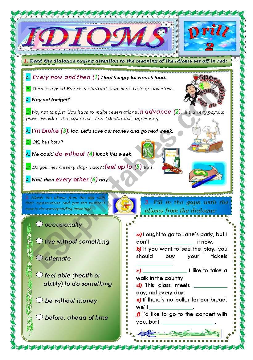 Idioms, Drill 2 worksheet