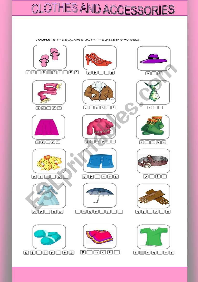 CLOTHES AND ACCESSORIES 3 worksheet