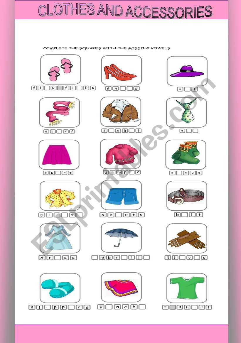 CLOTHES AND ACCESSORIES 3 worksheet