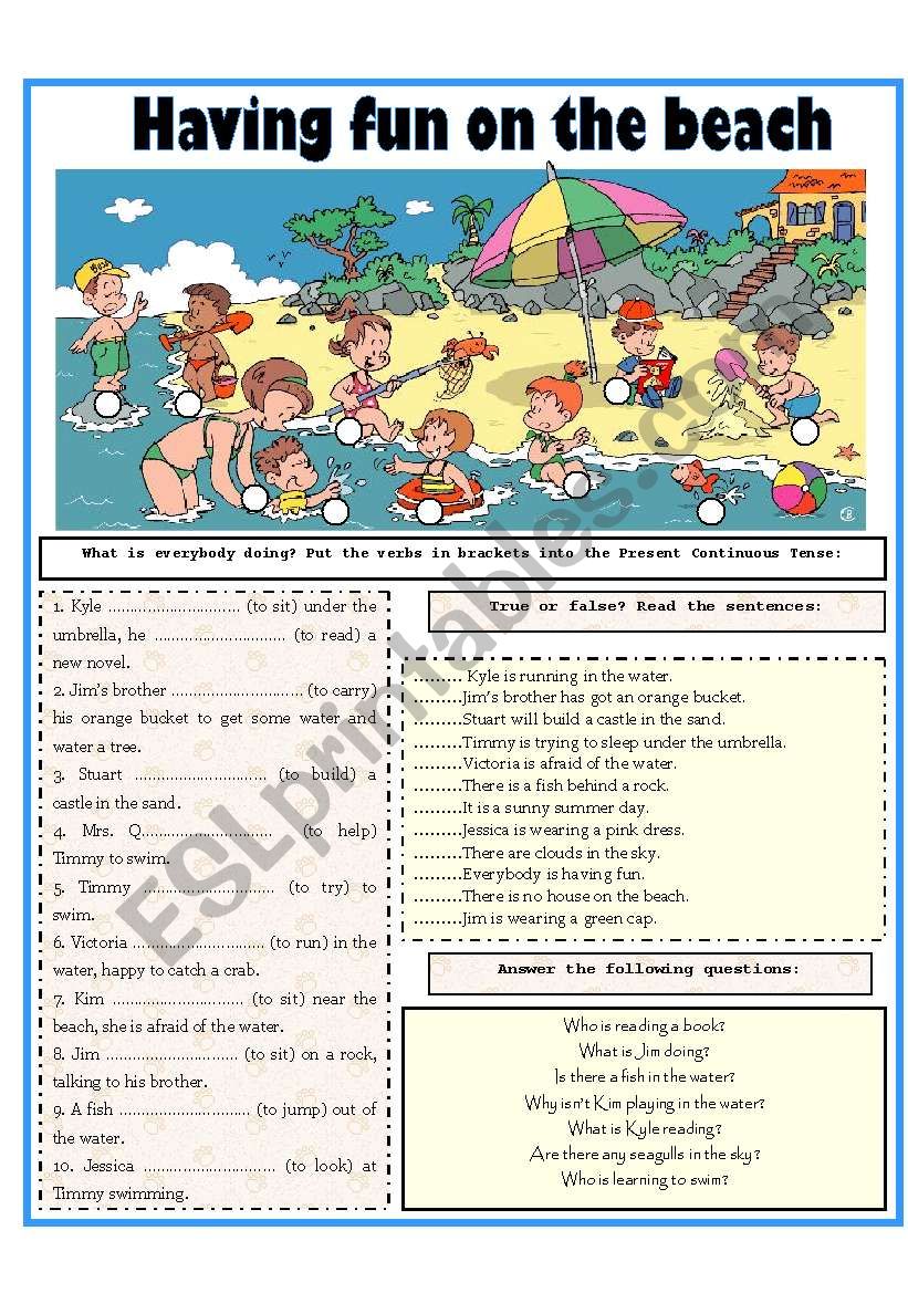 HAVING FUN ON THE BEACH worksheet