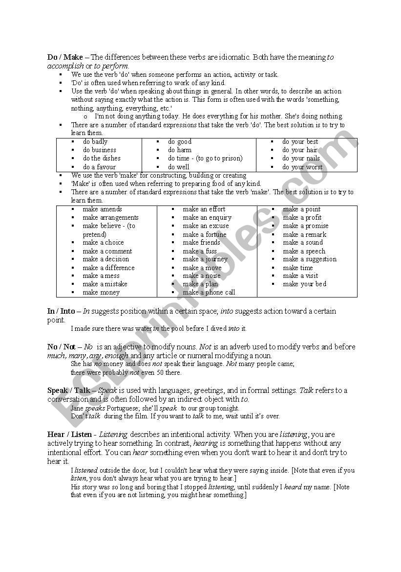 Easily Confused worksheet