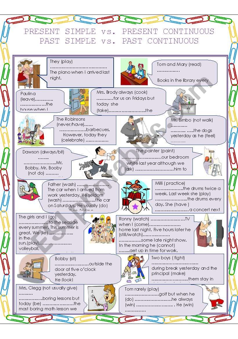 Present and Past tenses exercises