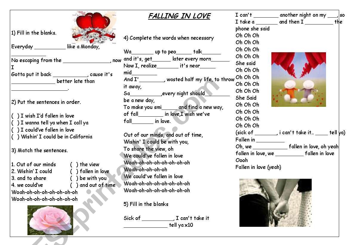 FALLING IN LOVE - MCFLY worksheet