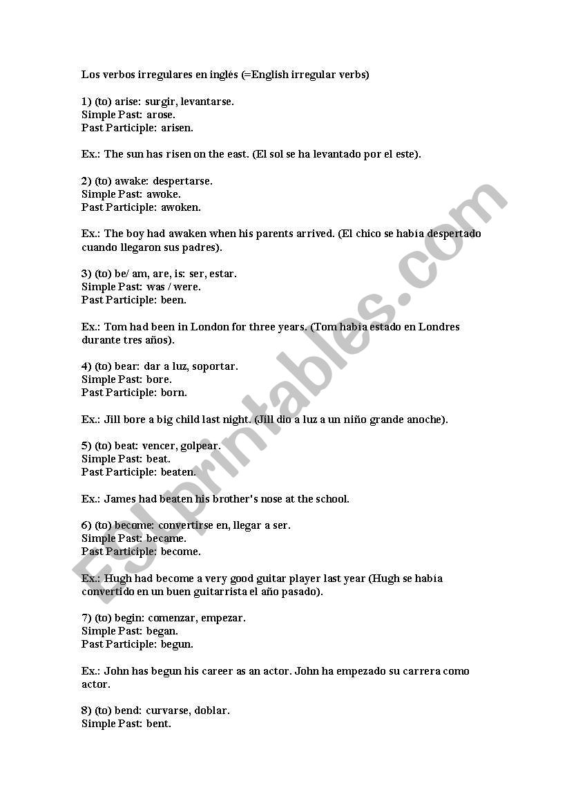irregular verbs worksheet