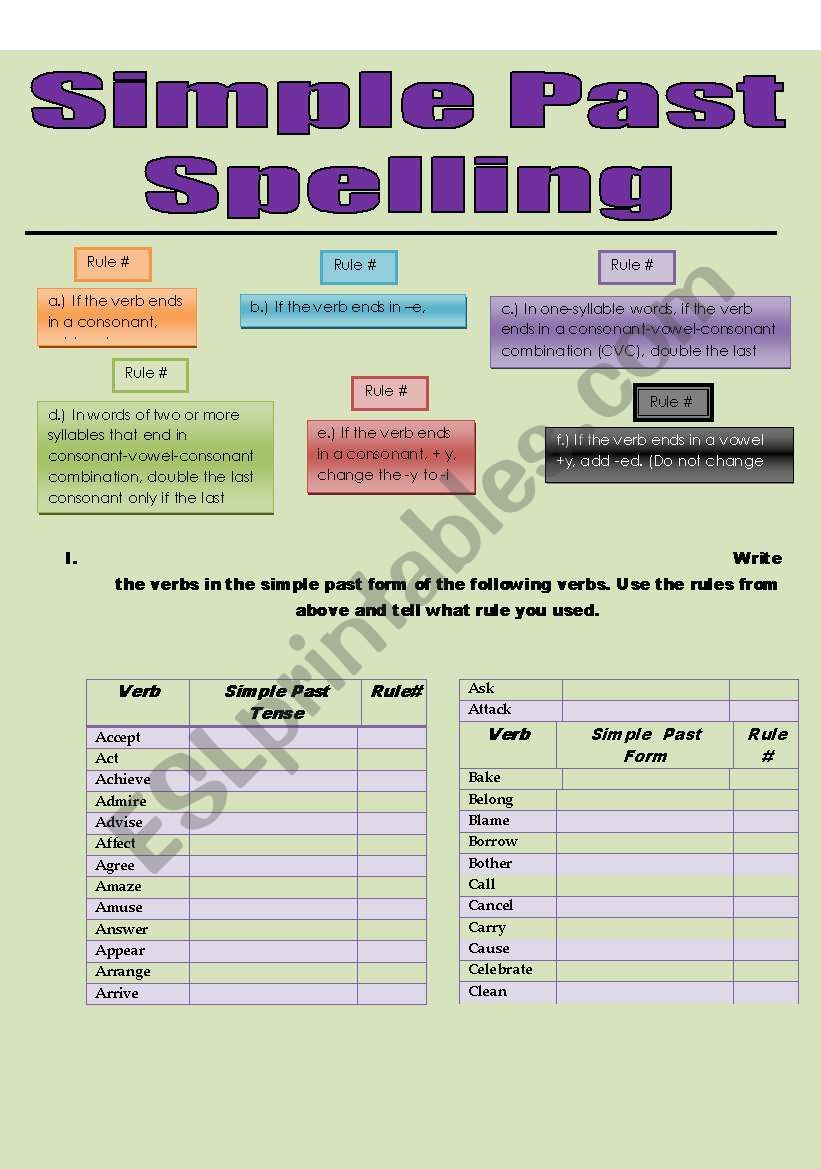 Simple Past Spelling worksheet