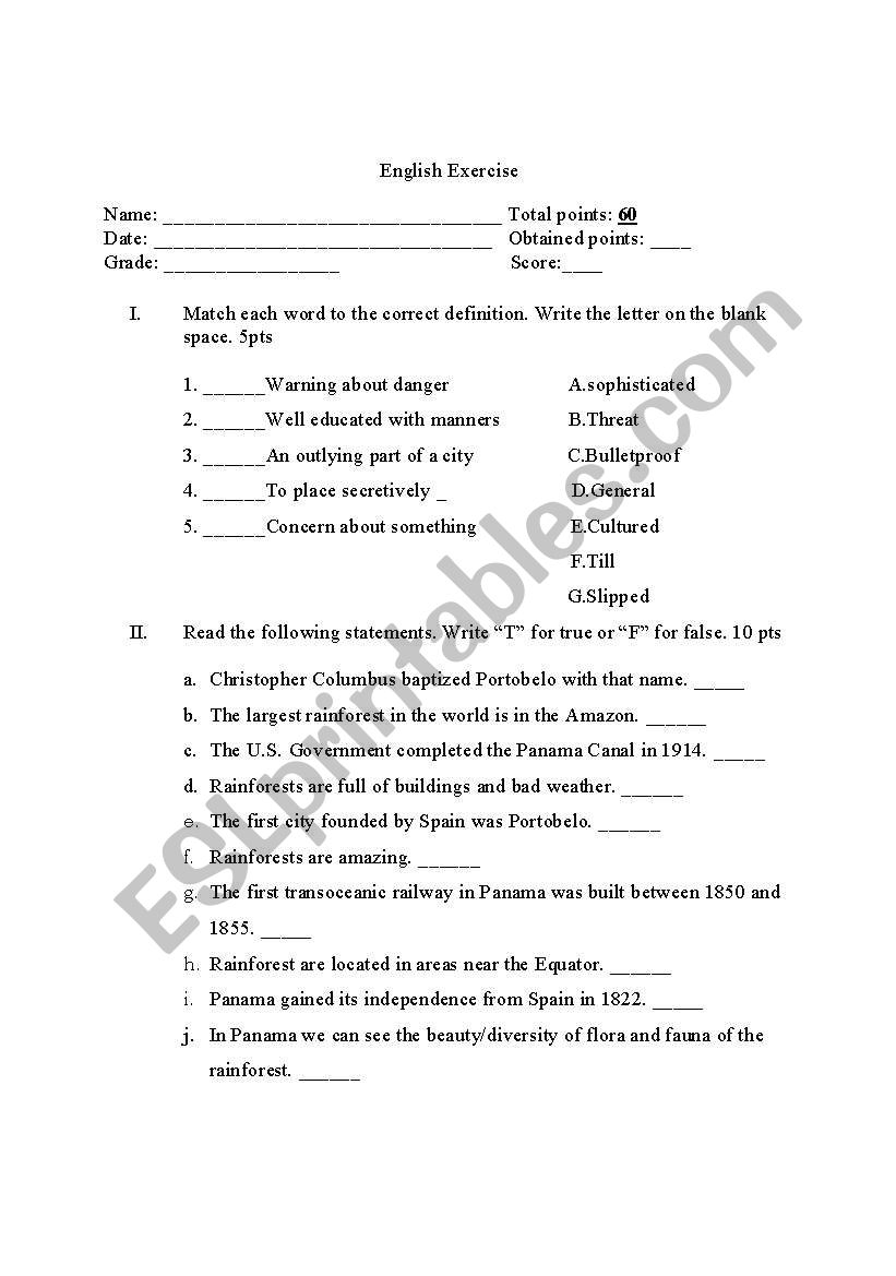 General knowledge worksheet