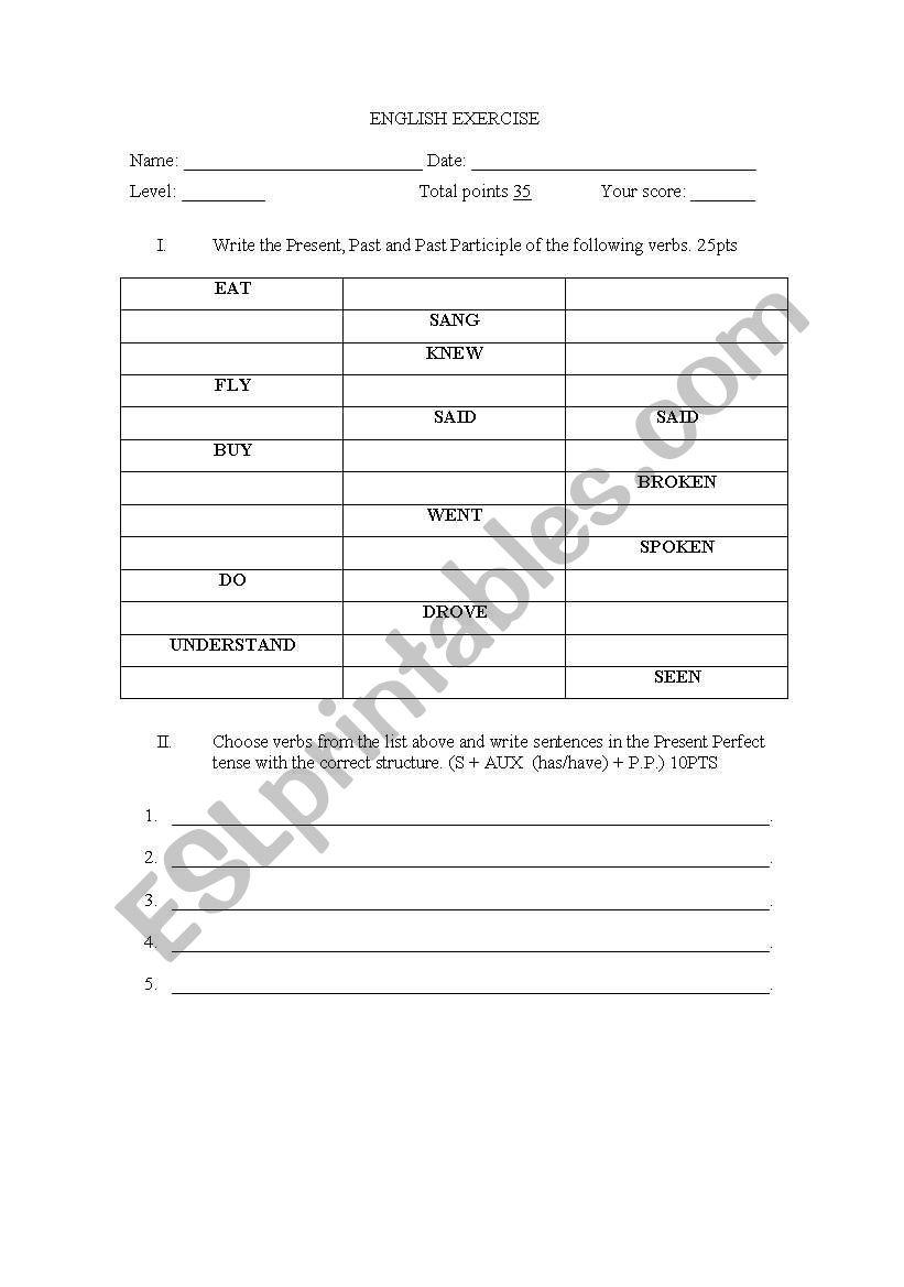 using verbs worksheet