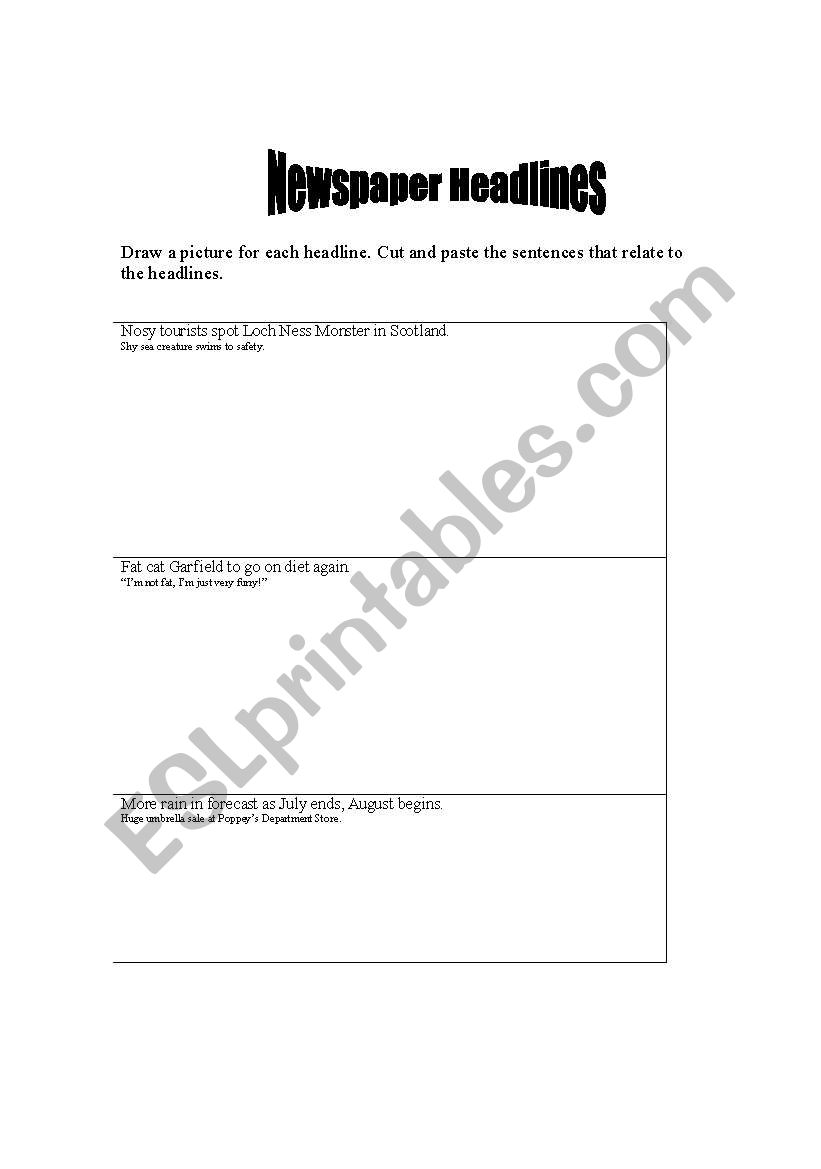 Newspaper Headlines worksheet