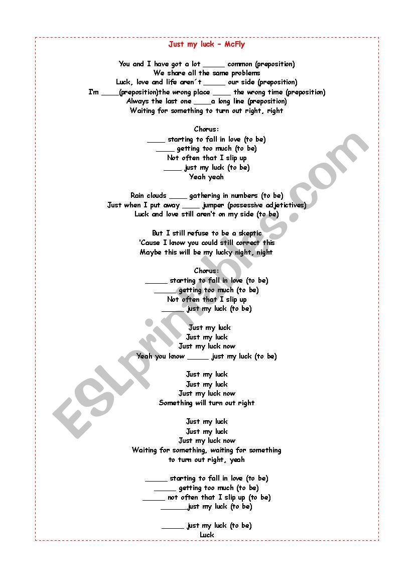 Just my luck - McFly (Song) worksheet