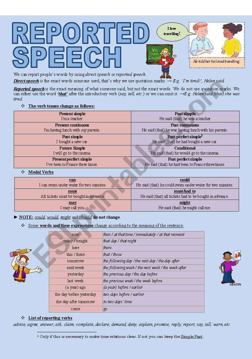 REPORTED SPEECH (3 pages) worksheet