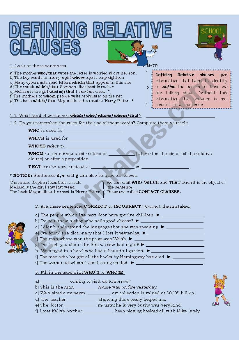 DEFINING RELATIVE CLAUSES (2 pages)