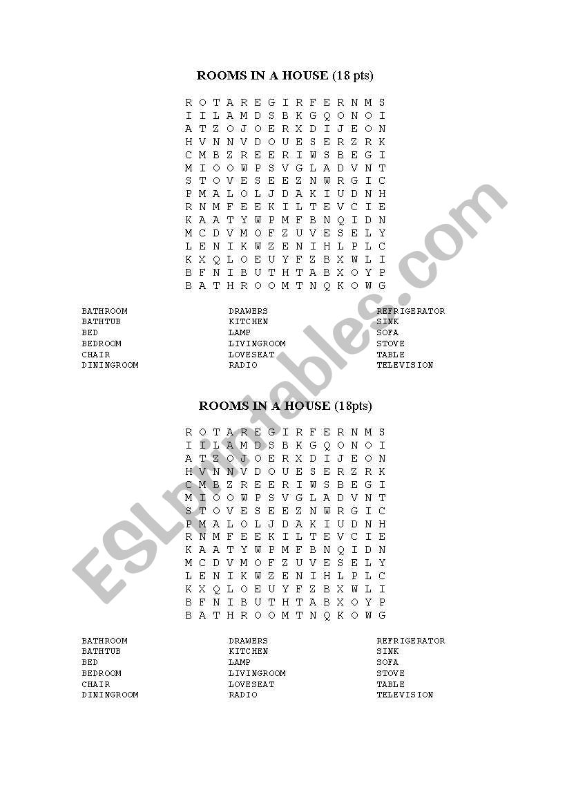 ROOMS IN A HOUSE  worksheet