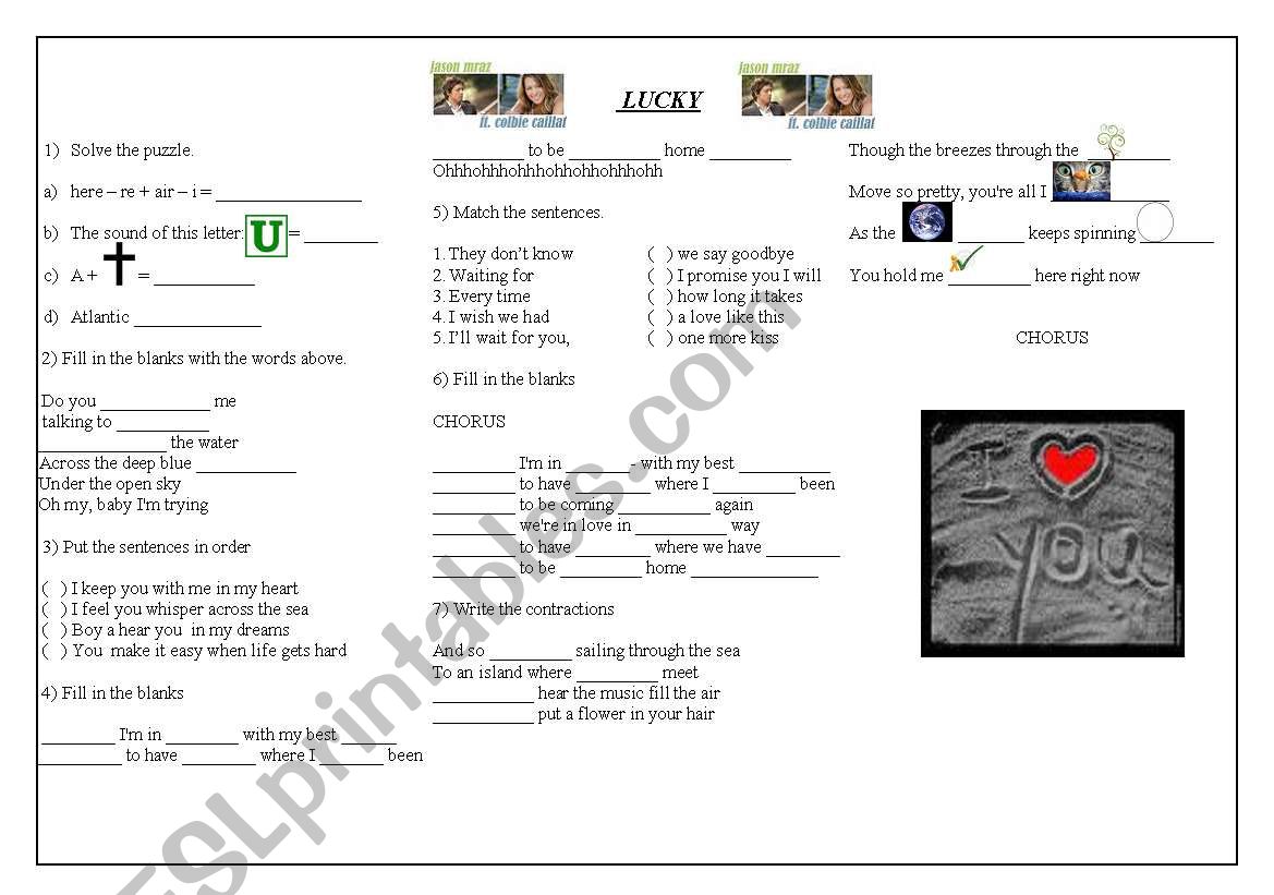 lucky - Jason Marz worksheet