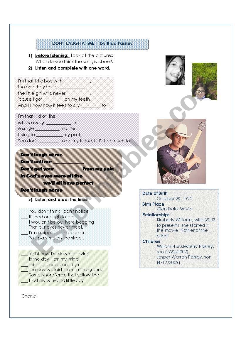 song dont laugh at me worksheet