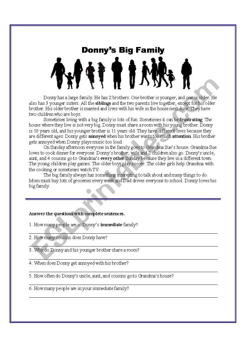 Donnys Big Family worksheet