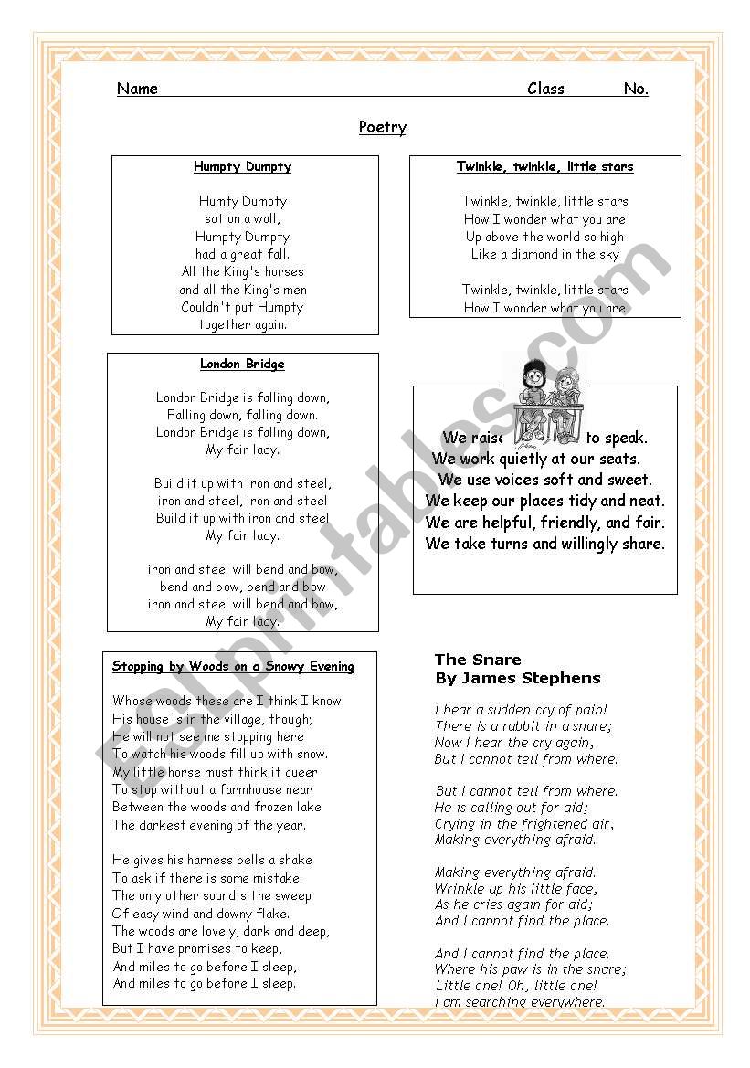 Poetry worksheet