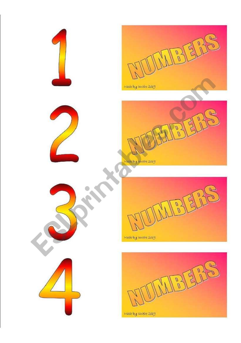 Number matching game 1of 3 worksheet