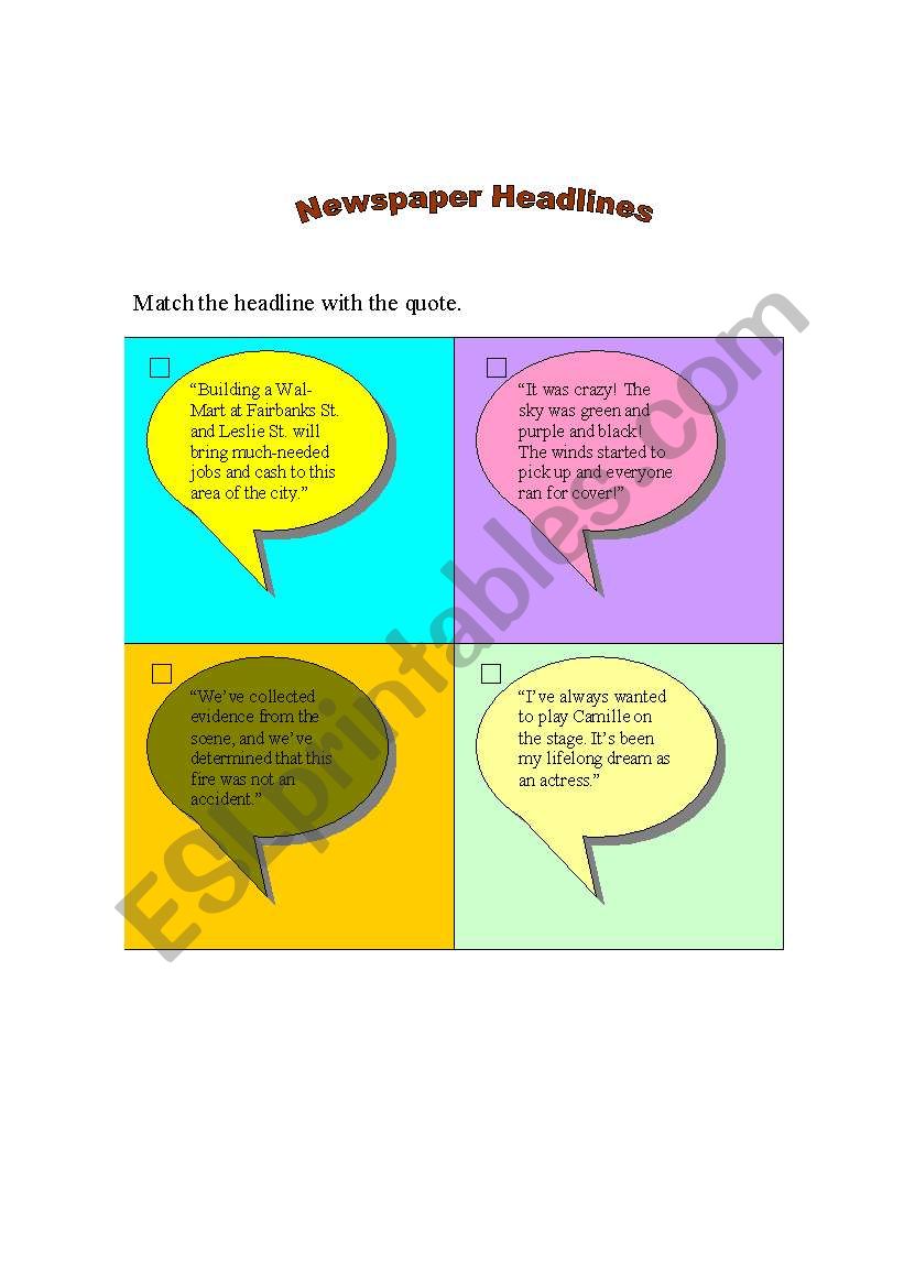 Newspaper Headlines worksheet