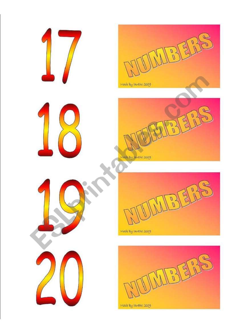 Number matching game 2 of 3 worksheet