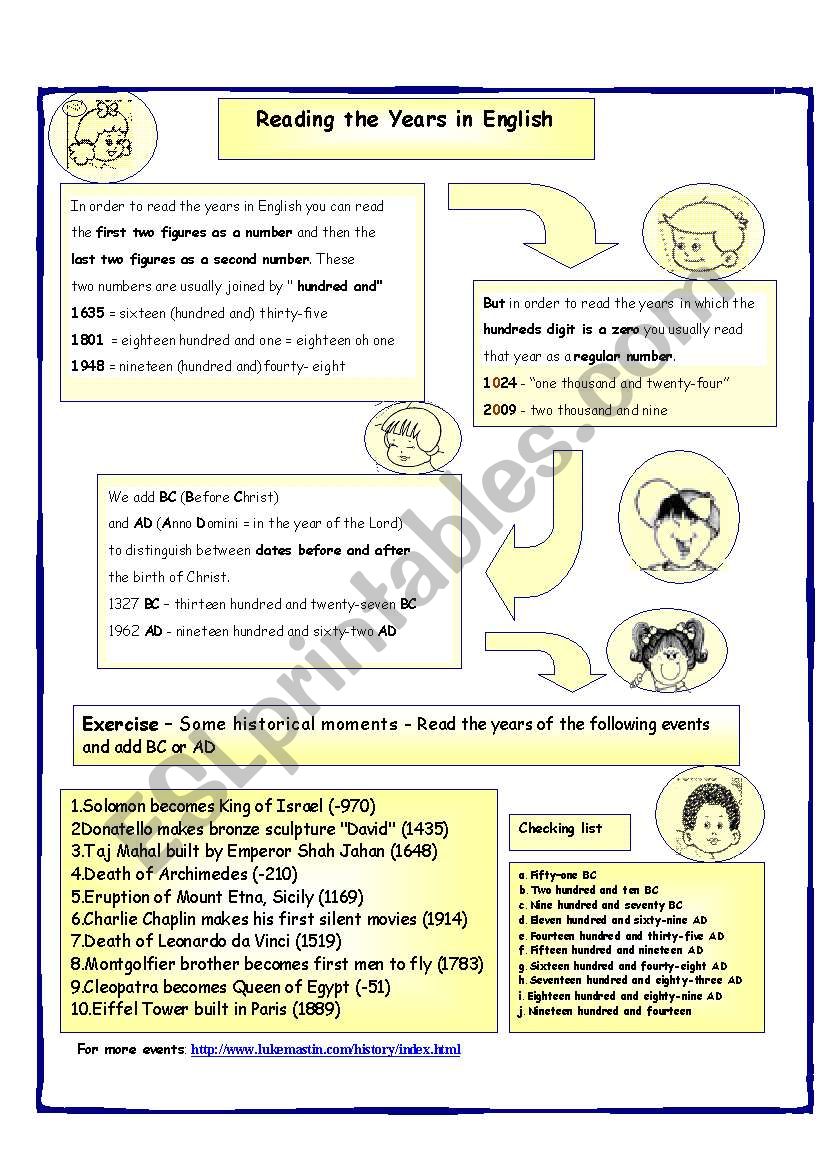 Reading The Years In English ESL Worksheet By Ronit85