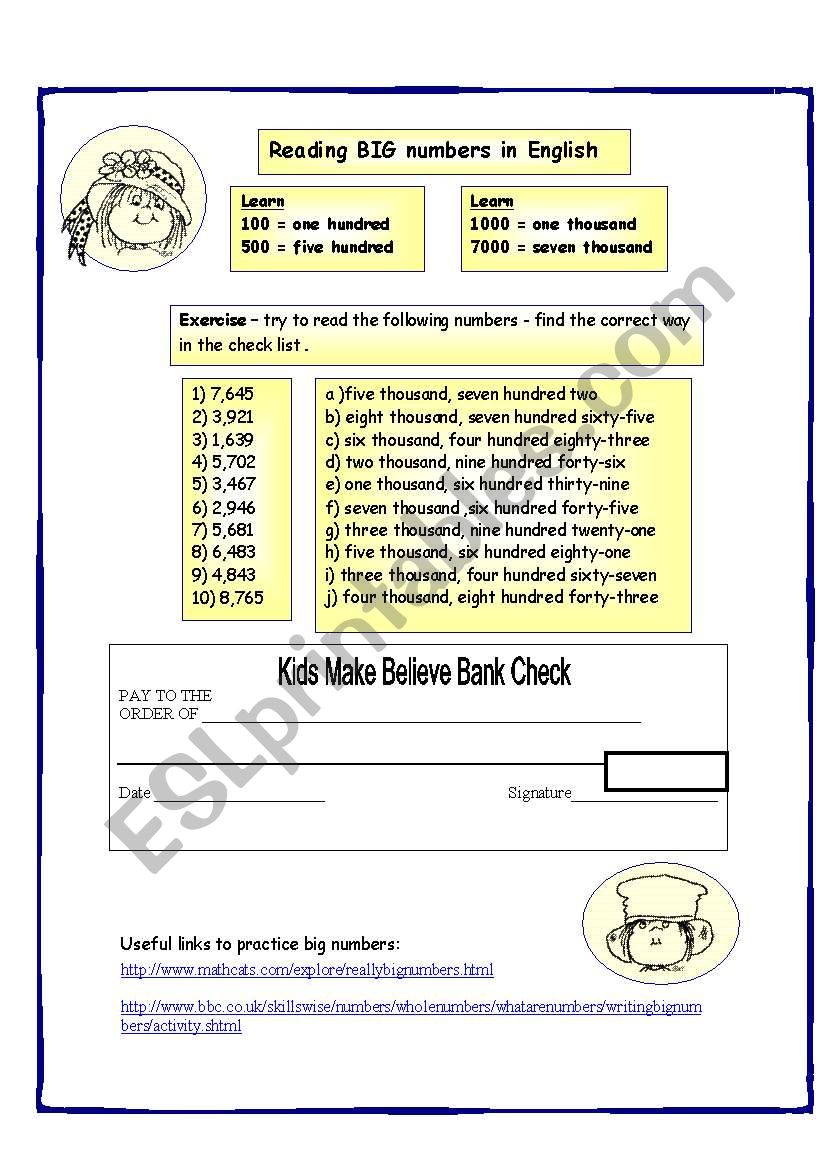 Esl Big Numbers Worksheet Pdf