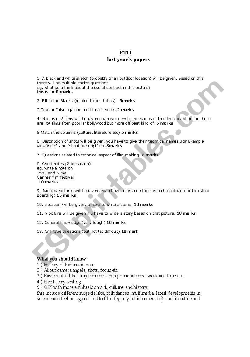 ftii question paper worksheet