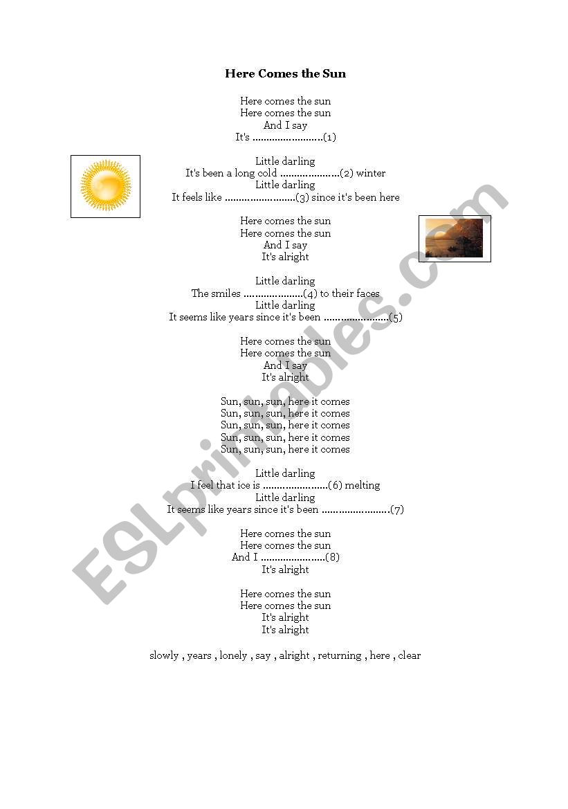 Here comes the sun worksheet
