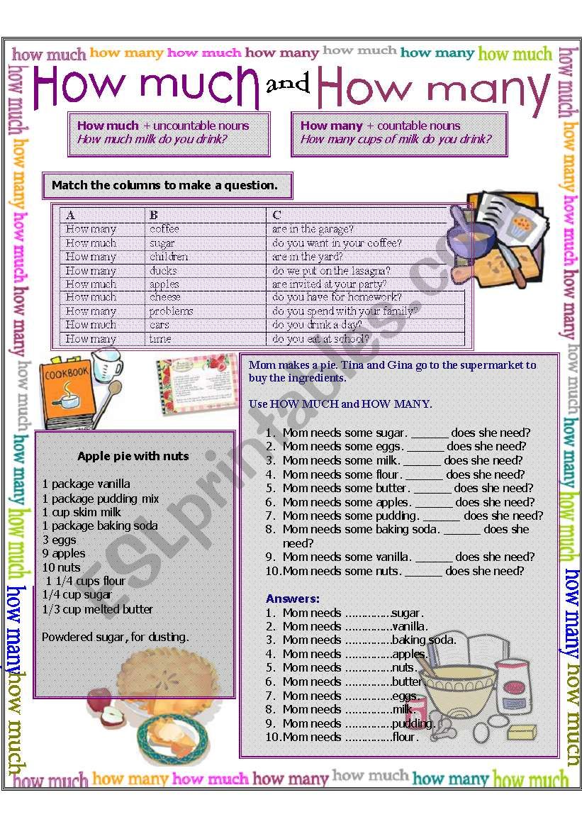 How much, how many worksheet