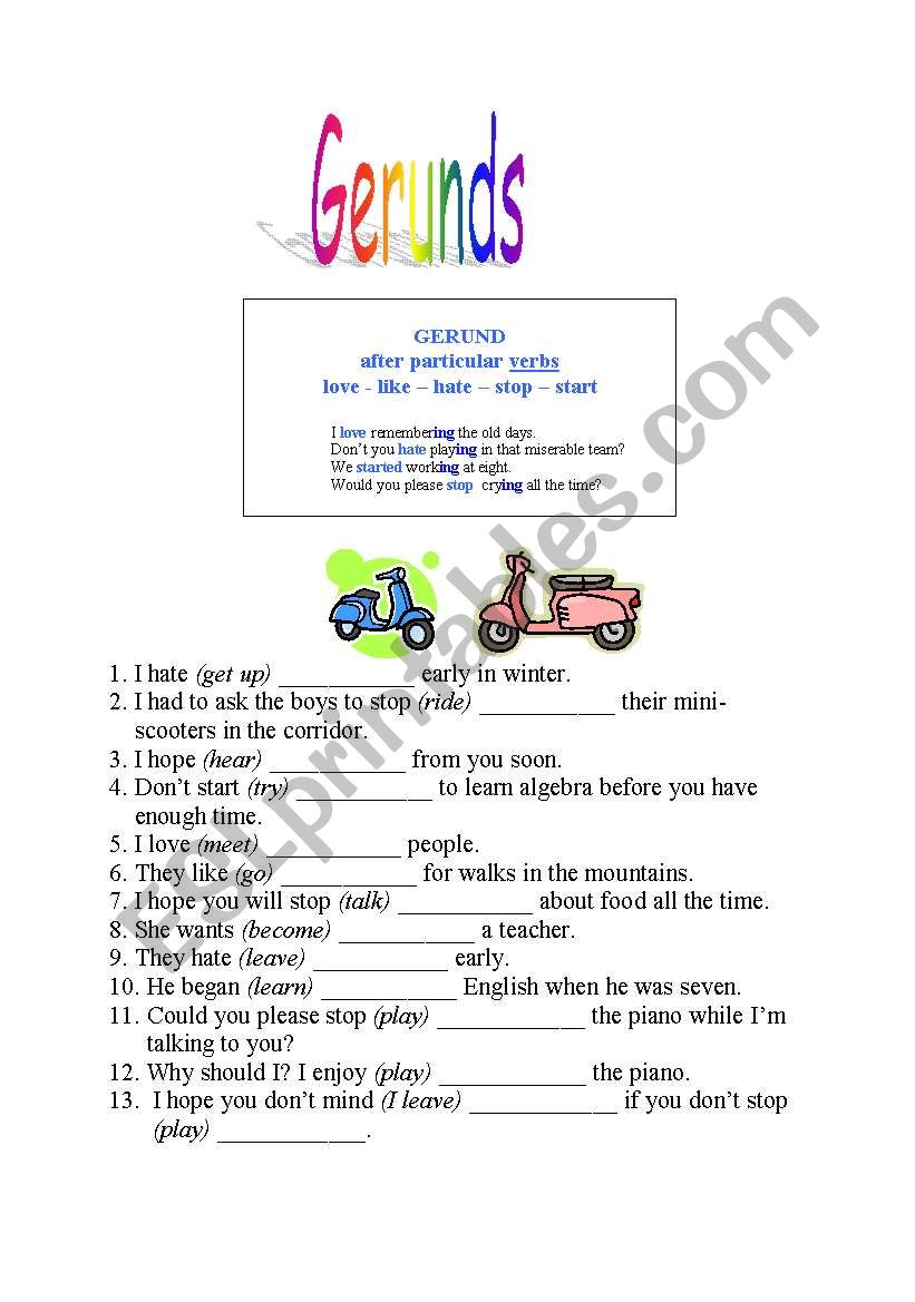 Gerunds exercise 2 worksheet