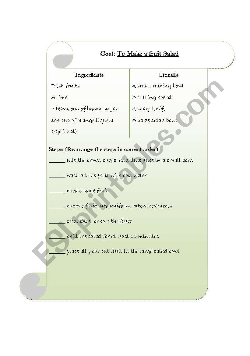 recipe writing  worksheet