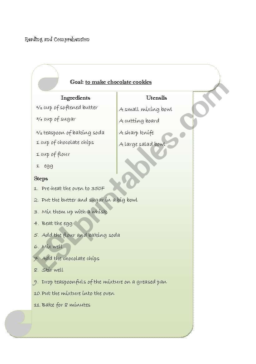 recipe  worksheet