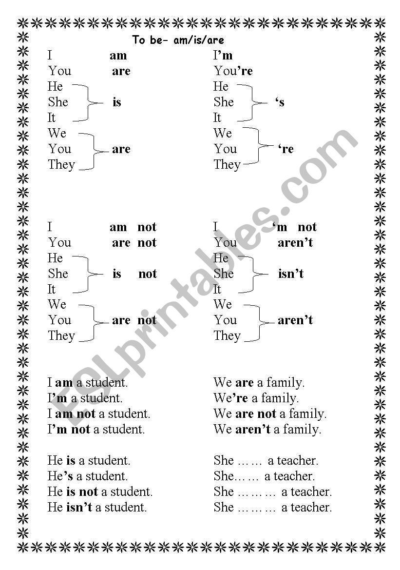 to be table worksheet