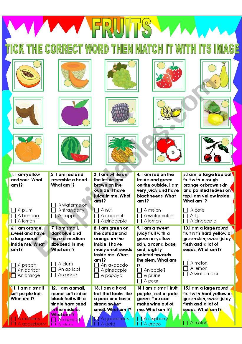 Fruits worksheet