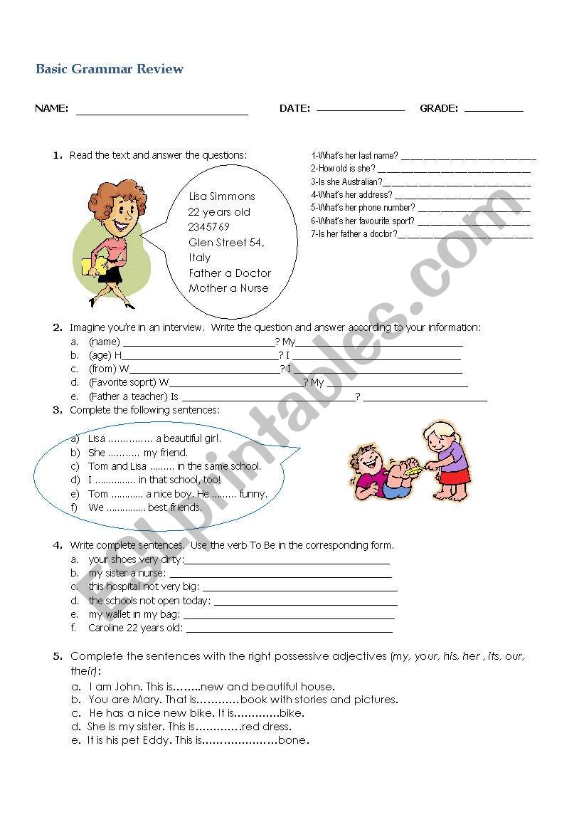 Basic Grammar Review worksheet