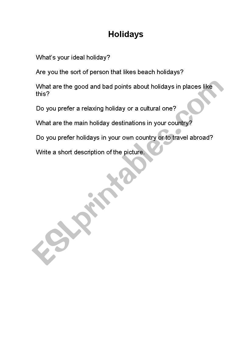 HOLIDAYS worksheet