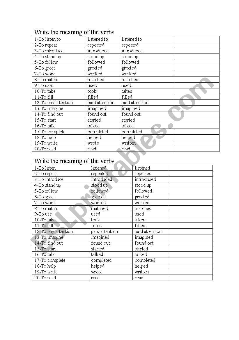 write the meaning of the verbs