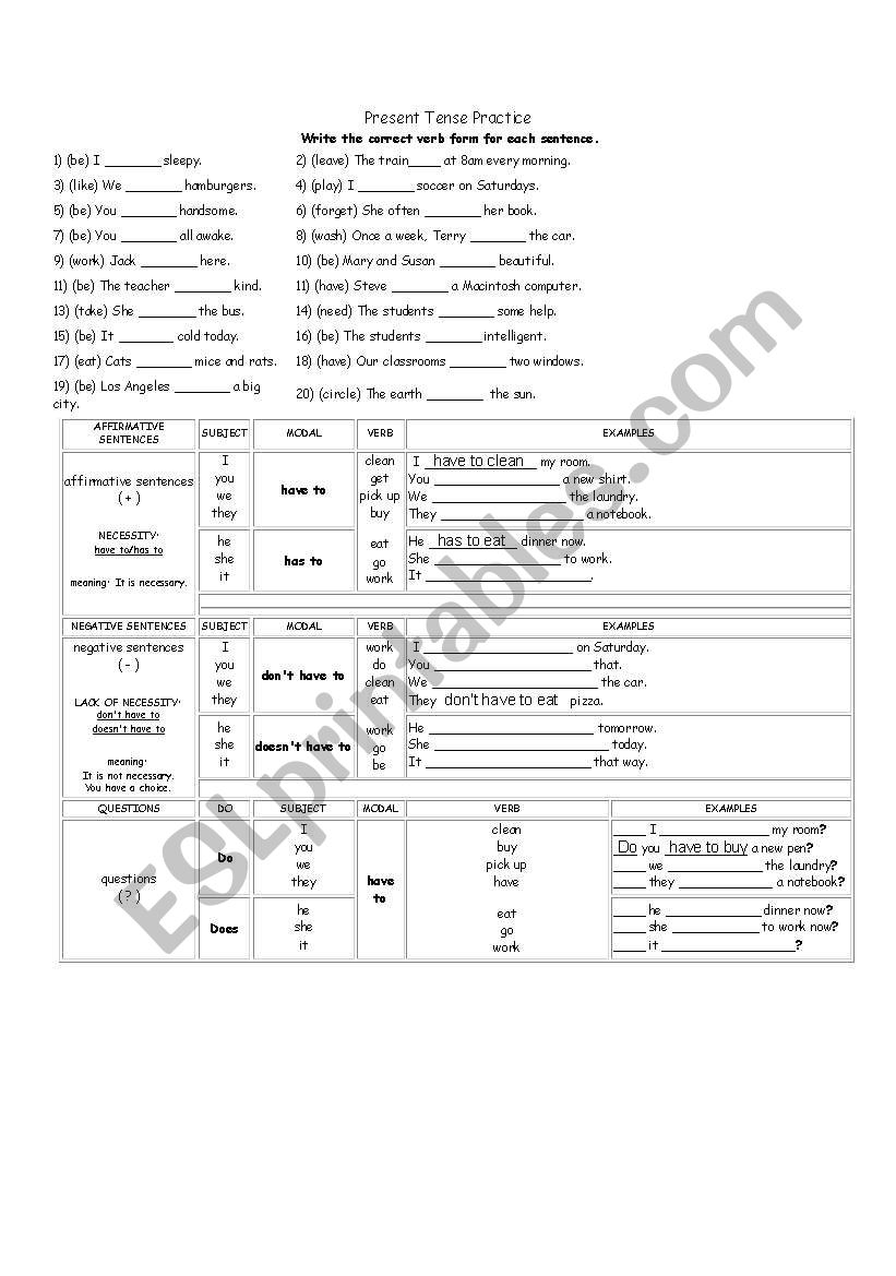 Simple present tense Practice worksheet