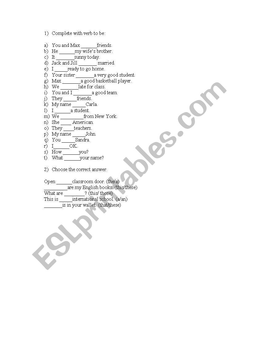 TO BE EXERCISES worksheet